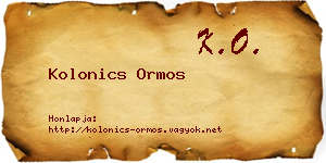 Kolonics Ormos névjegykártya